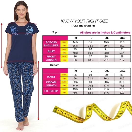 Bodycare Womens Modal Spandex Printed Tshirt & Pyjama Set BSLS14010