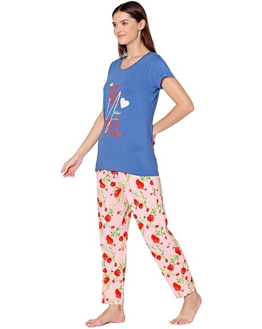 Bodycare Womens Modal Spandex Printed Tshirt & Pyjama Set BSLS14010