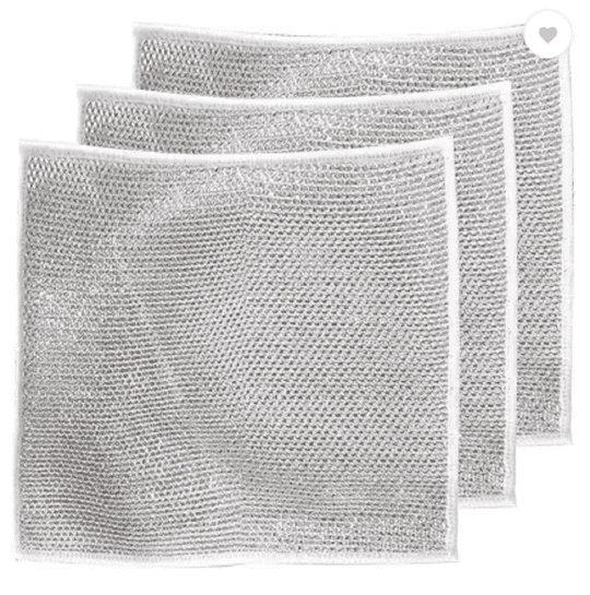 QinPin Non-Scratch Wire Dishcloth - Dual-Layer Stainless Steel Mesh Kitchen Cleaning Cloth & Dish Towels, Reusable Dishwashing Rag (Pack of 3)