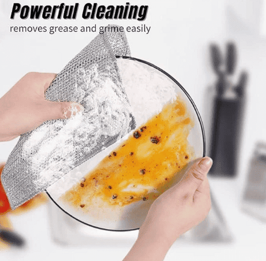 QinPin Non-Scratch Wire Dishcloth - Dual-Layer Stainless Steel Mesh Kitchen Cleaning Cloth & Dish Towels, Reusable Dishwashing Rag (Pack of 3)