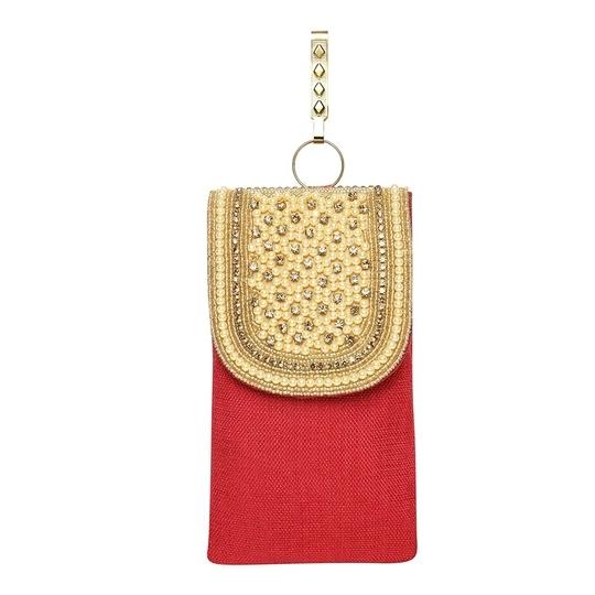 Aadhunik Libaas Red Canvas Mobile Phone Pouch Sling
