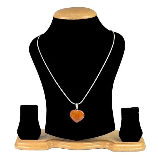 Carnelian Natural Healing Stone Pendant Small Heart Shape Crystal Stone Pendant/Locket with Metal Chain