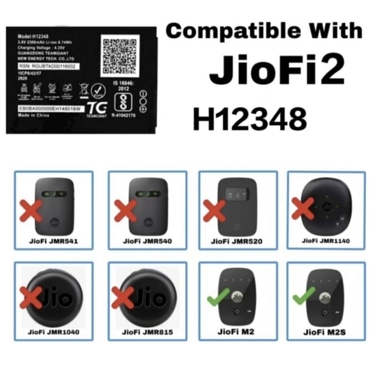 TokTon Router Battery For Jio JioFi  WiFi Dongle M2S JioFi 2 Wireless router/ 4G / M2 Hotspot/ H12348 2300mAh