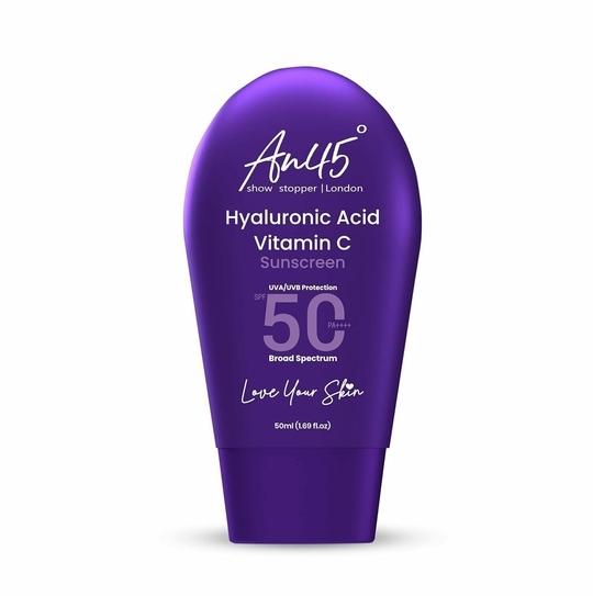 AN45 SPF 50 PA++++ Sunscreen | Hydrating Fluid with Hyaluronic Acid & Vitamin C & E | Lightweight, Non-Sticky | UVA/UVB Protection | 50ml