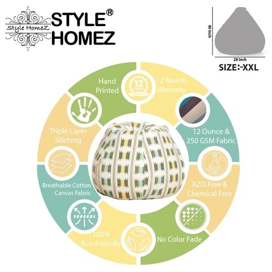 Style Homez Classic Cotton Canvas IKAT Printed Bean Bag XXL Cover Only