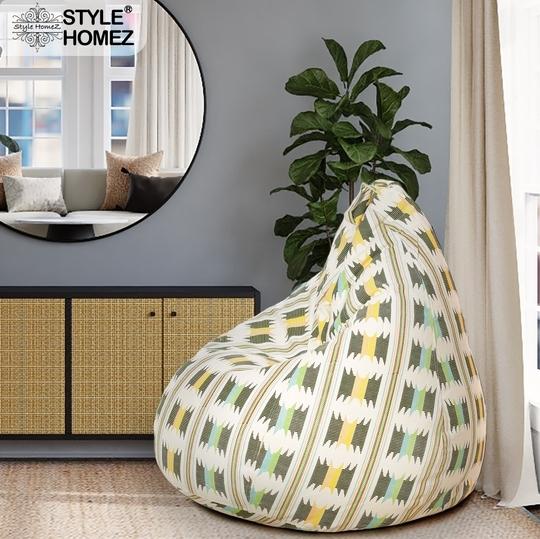 Style Homez Classic Cotton Canvas IKAT Printed Bean Bag XXL Cover Only