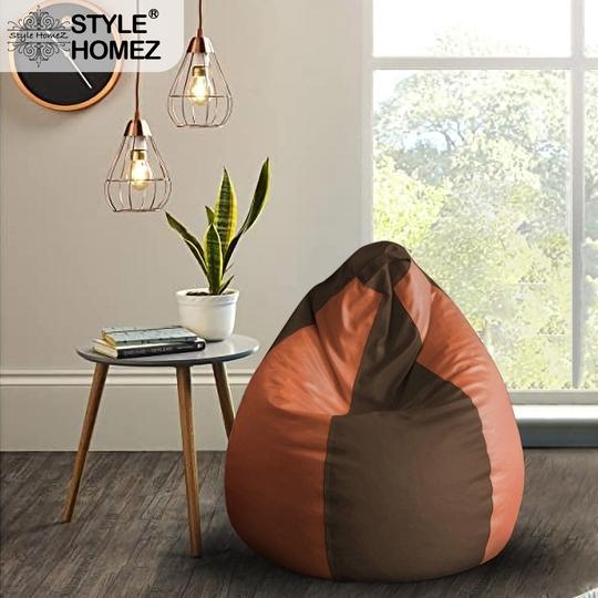 Style Homez Premium Leatherette Classic Bean Bag Size XL Brown Tan Color, Cover Only