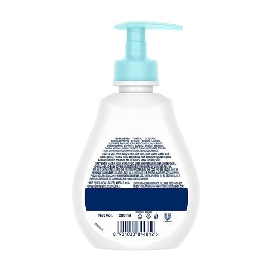 Baby Dove Rich Moisture Hair to Toe Baby Wash 200 ml, No Tears Body Wash for Baby's Soft Skin - Hypoallergenic, No Sulphates, No Parabens