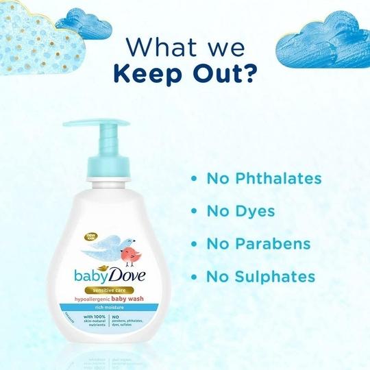 Baby Dove Rich Moisture Hair to Toe Baby Wash 200 ml, No Tears Body Wash for Baby's Soft Skin - Hypoallergenic, No Sulphates, No Parabens