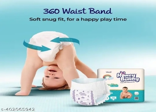 Honey Bunny Pants Diapers Medium Size M - 72 pcs with Super Soft Dry Plus (7-12 kgs)