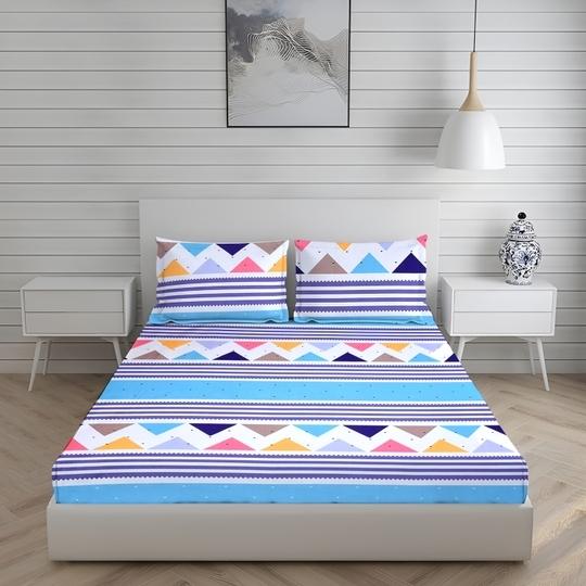 NEELA COTTON MILLS (P) LTD. Rich Cotton Double Bedsheet with 2 Pillow Covers | Multi color | Geometric Print | 120 GSM Soft & Breathable Fabric