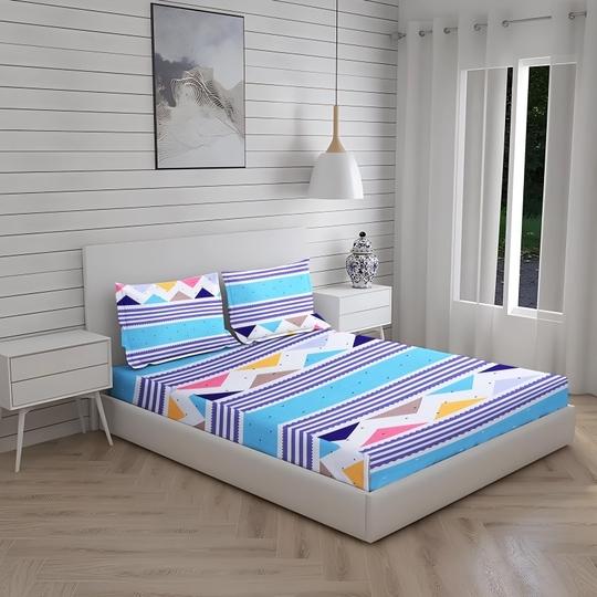 NEELA COTTON MILLS (P) LTD. Rich Cotton Double Bedsheet with 2 Pillow Covers | Multi color | Geometric Print | 120 GSM Soft & Breathable Fabric