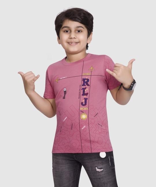 Little Funky Pure Cotton Round neck Hlaf sleeve Graphic Printed Bio wash Tshirt for Boys