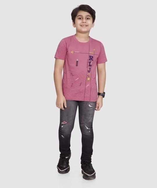 Little Funky Pure Cotton Round neck Hlaf sleeve Graphic Printed Bio wash Tshirt for Boys