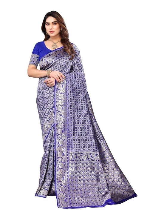 Sidhidata Women's Banarasi Jacquard Silk Saree With Unstitched Blouse Piece (Silk Kasturi) Royal Blue