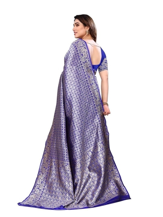 Sidhidata Women's Banarasi Jacquard Silk Saree With Unstitched Blouse Piece (Silk Kasturi) Royal Blue