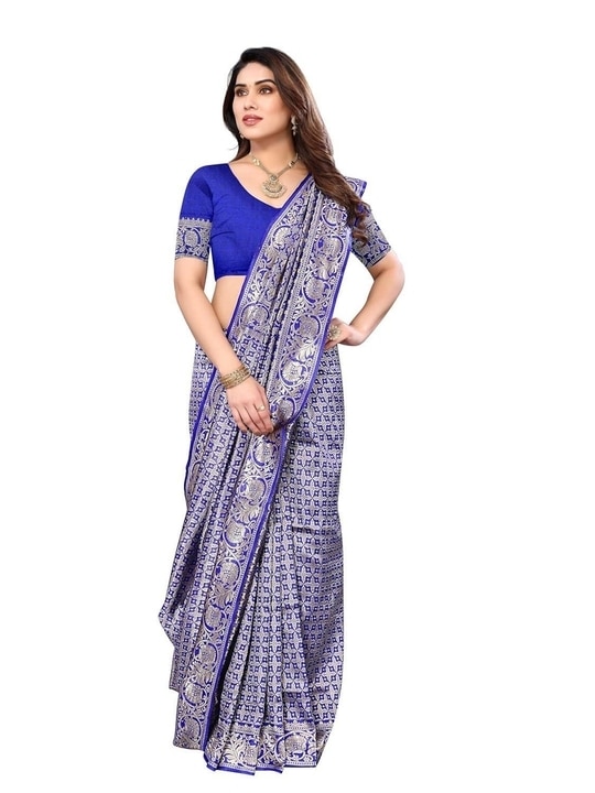 Sidhidata Women's Banarasi Jacquard Silk Saree With Unstitched Blouse Piece (Silk Kasturi) Royal Blue