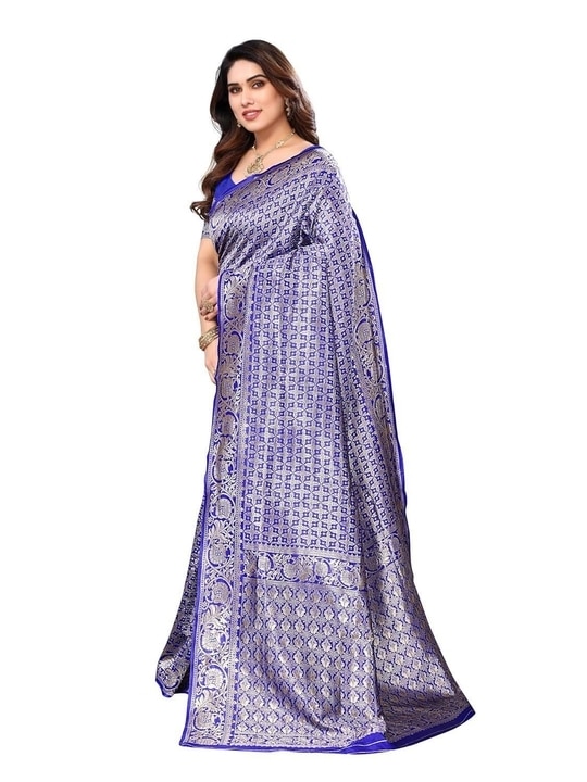 Sidhidata Women's Banarasi Jacquard Silk Saree With Unstitched Blouse Piece (Silk Kasturi) Royal Blue