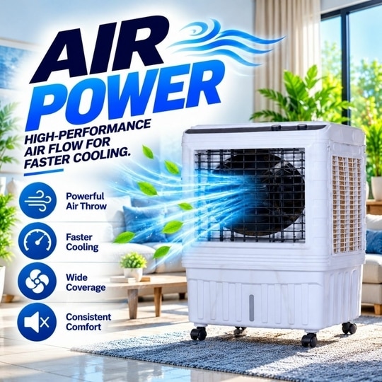 BayBreeze Icechill Air Cooler, 85 L Water Tank, 18-Inch Fan, Honeycomb Cooling Pads, 300 Sq Ft Cooling Area