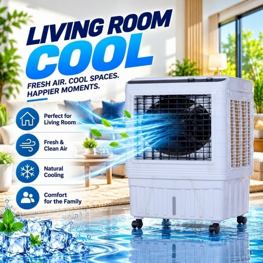 BayBreeze Icechill Air Cooler, 85 L Water Tank, 18-Inch Fan, Honeycomb Cooling Pads, 300 Sq Ft Cooling Area