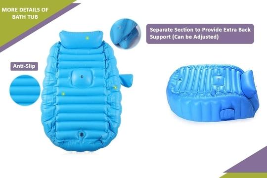 Safe-o-kid Inflatable Baby Bath Tub With Air Pump, Non-Slip, Travel-Friendly, Foldable Shower Pool For Kids - Blue Pack of 1
