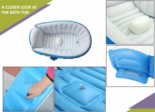 Safe-o-kid Inflatable Baby Bath Tub With Air Pump, Non-Slip, Travel-Friendly, Foldable Shower Pool For Kids - Blue Pack of 1