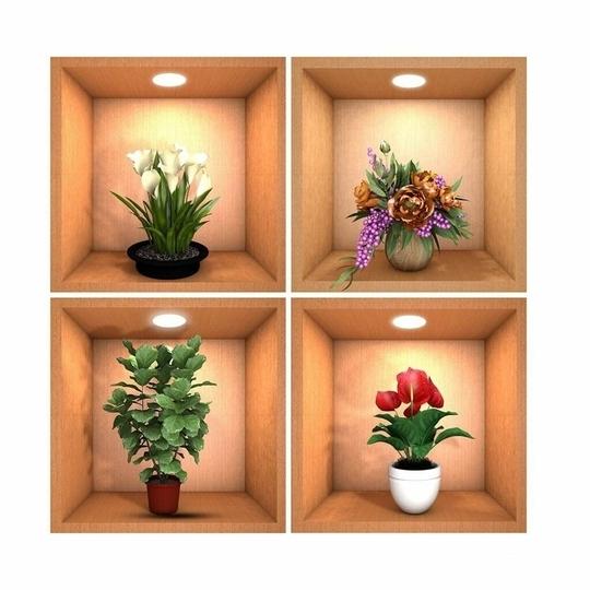 KATHIYAWADI 3D Flower Wall Sticker | Flower Arranging & Vase Wall Decor Sticker | Peel & Stick Wall Sticker | Beautiful Waterproof Self Adhesive Wall Poster (Pack of 4 PCs,Multicolor)
