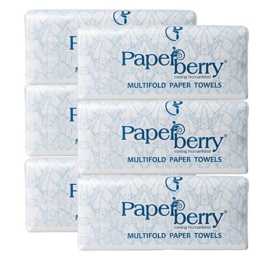 Paperberry Premium MultiFold Hand Towels - M-Fold Paper Towels for Washrooms & Kitchens, 2-Ply High Absorbency, Soft & Hygienic White Tissues Pack of 6