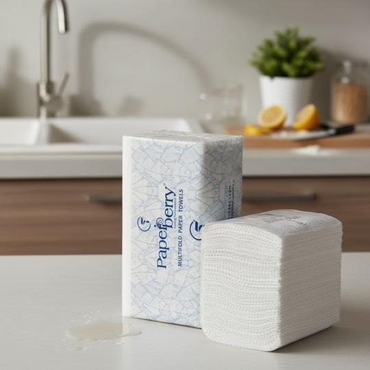 Paperberry Premium MultiFold Hand Towels - M-Fold Paper Towels for Washrooms & Kitchens, 2-Ply High Absorbency, Soft & Hygienic White Tissues Pack of 6