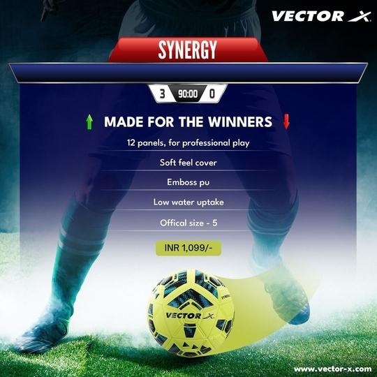 VECTOR X Synergy Soccer Ball Termo Fusion PU Embossed Football For Training and Match (Blue-Green) Size-5