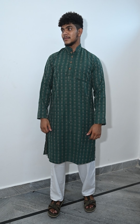 SAFAWY Men's Khadi Kurta Set Green