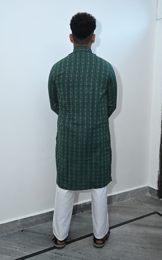 SAFAWY Men's Khadi Kurta Set Green
