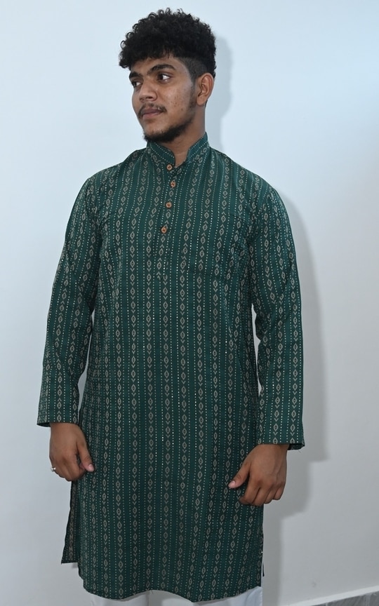 SAFAWY Men's Khadi Kurta Set Green