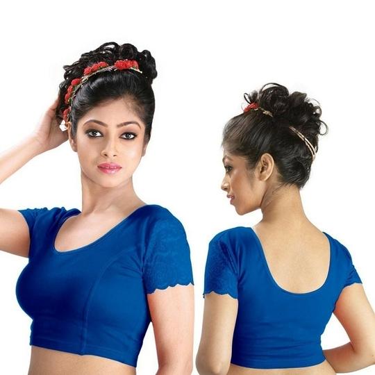 Abhi Women's  Readymade Stretchable Designer Net Half Sleeves Abhi Dark Blue Blouse_1620