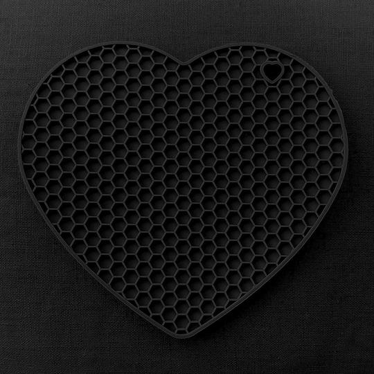 Ramkuwar Set 4 Silicone Trivet Cute Heart Mat Hot Pot Holder Non-Slip Table and Countertop Trivet for Hot Dishes, Cup (Black)