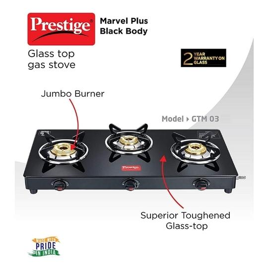 Prestige Marvel Plus Toughened Glass Top Gas Stove (3 Burners) - GTM 03L