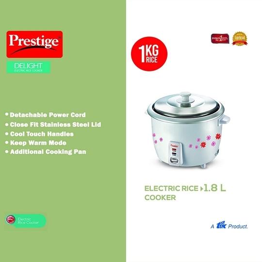 Prestige PRWO 1.8-2 Electric Rice Cooker 1.8L with Close Fit Lid (White, Red)