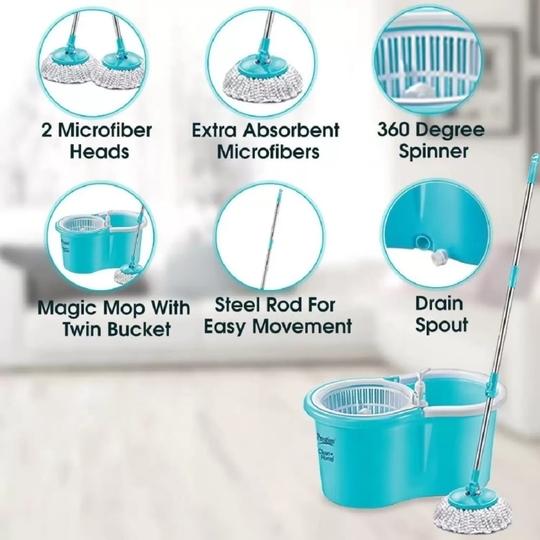 Prestige Clean Home Magic Spin Mop Deluxe with 2 Mop Heads, PSB-01 (Blue)