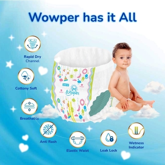 Wowper Fresh Baby Diaper Pants  |  Extra Large (XL) Size - 56 Pieces 14-17 Kg | Pack of 1 | Wetness Indicator  | Upto 12 Hrs Absorption  |