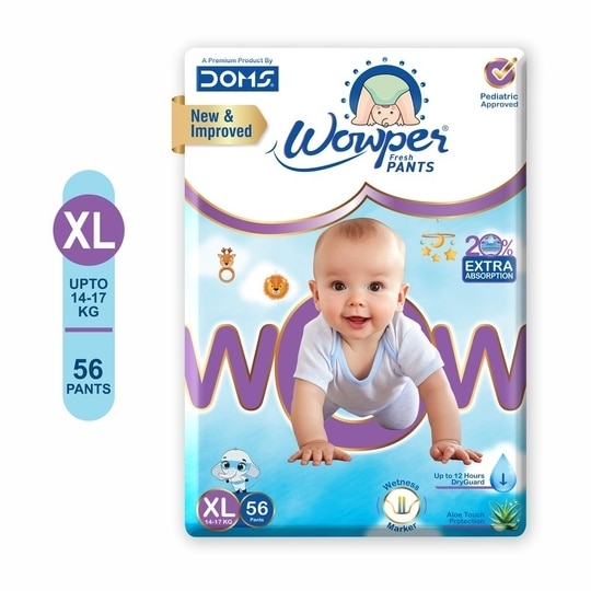 Wowper Fresh Baby Diaper Pants  |  Extra Large (XL) Size - 56 Pieces 14-17 Kg | Pack of 1 | Wetness Indicator  | Upto 12 Hrs Absorption  |